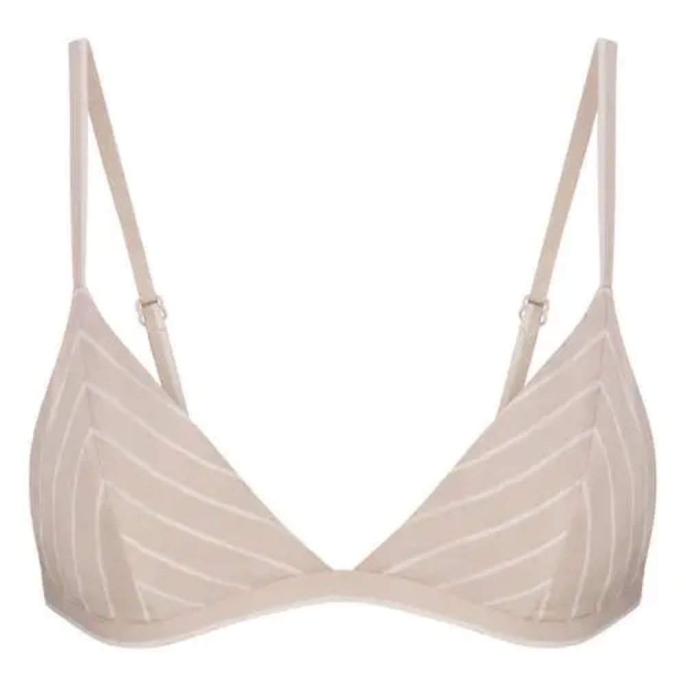 Skims Cotton Poplin Triangle Bralette - Stone Stripe